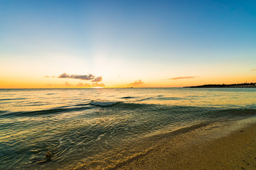 Sunset, sunlight, sea. Okinawa, Japan, Asia.