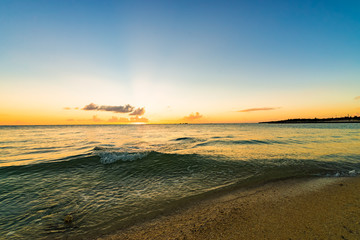 Sunset, sunlight, sea. Okinawa, Japan, Asia.