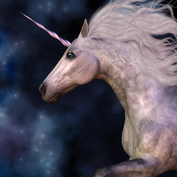 Dapple Grey Unicorn - Cosmic stars surround the beauty of a dapple grey unicorn as he prances across the universe.