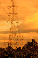 Design bright light the high-voltage tower,tree, sky background
