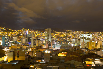 Fototapeta na wymiar Aerial view of La Paz in Bolivia at night with thousand of light