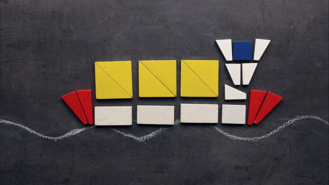 Means of transport - road, water and air transportation types transforming from wooden blocks