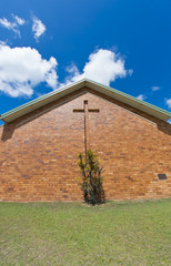 Brick Church with Cross Integrated Into Wall