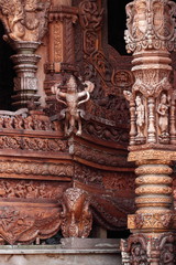 Fototapeta na wymiar Wooden Sculpture in Sanctuary of Truth. Pattaya, Thailand
