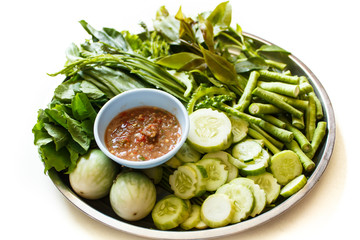 Sauce of shrimp paste and chili with vegetables.