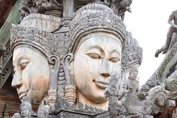 Wooden Sculpture in Sanctuary of Truth. Pattaya, Thailand