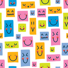 Colorful face. Vector seamless pattern.