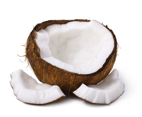 Pieces of coconut isolated on a white background 