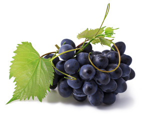 Grape with leaves on white background