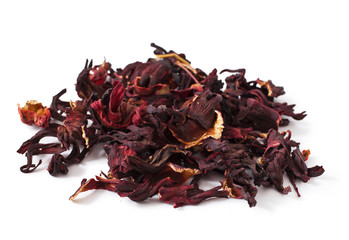 Dry hibiscus tea Isolated On White