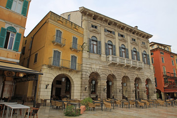 Fototapeta na wymiar Buildings on Piazza Bra in Verona, Italy