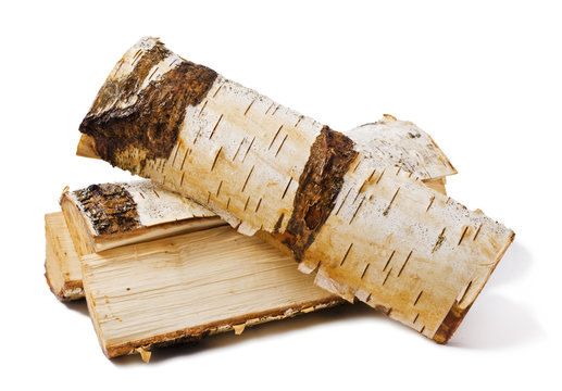 firewood made from birch isolated on white background 