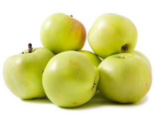Green apples on a white background