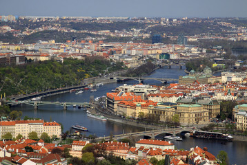 Fototapeta na wymiar Aerial view of Prague, Czech Republic from Petrin Hill Observation Tower