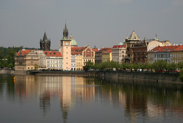 A view of the Vltava river and Smetana museum, Prague, Czech Republic