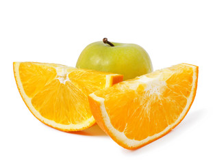Apple and oranges isolated on white background