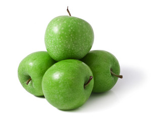 Green apples on a white background