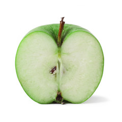 Half of green apple isolated over white background 