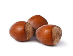 three hazelnut heap close up isolated on white background 