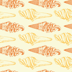 Ice cream seamless pattern. Vector texture in hand draw style. V