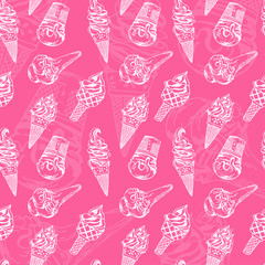 Ice cream seamless pattern. Vector texture in hand draw style. V