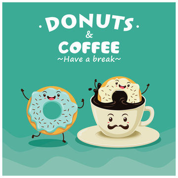 Vintage donuts cartoon character poster design