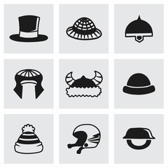 Vector helmet and hat icon set