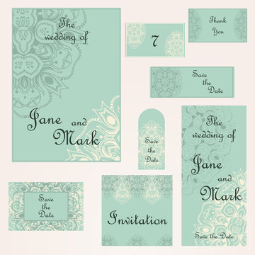Set of wedding invitations. Wedding cards template with individu