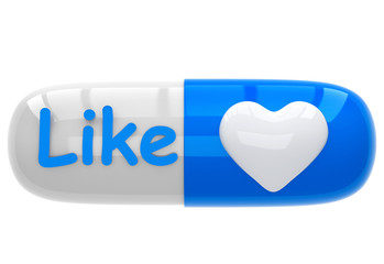 Inscription like and heart on pill capsule 