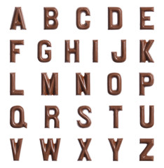 Full alphabet with letters of chocolate, isolated on white - 90525290