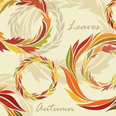 Autumn background of leaves and wreaths