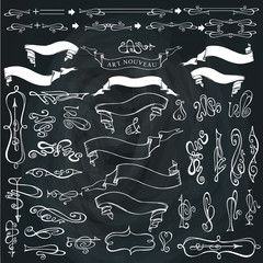Swirling calligraphic design elements,Curled decor set.Chalkboar