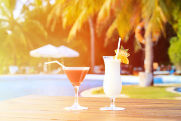 Two cocktails on luxury tropical vacation