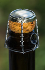 Closeup of champagne bottle and cork