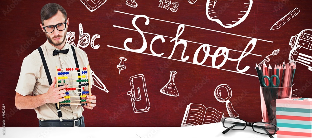 Poster composite image of geeky hipster holding an abacus