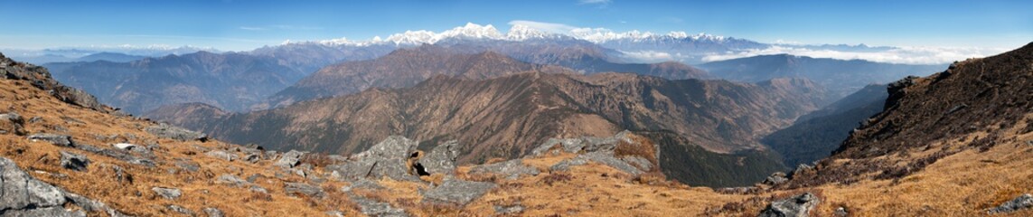 Panoramic view of himalayas range from Pikey peak