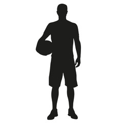 Basketball player standing with ball in hand. Vector silhouette