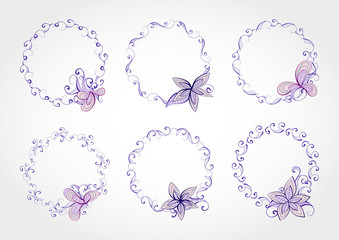 Vector set of floral round frames with place for your text.