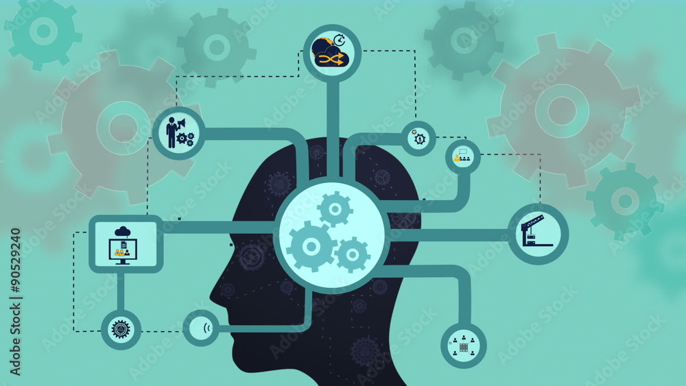 Poster Thoughts appearing in brain with cogs