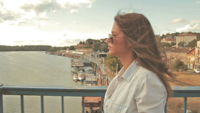 Walking on a bridge in Belgrade, Serbia.