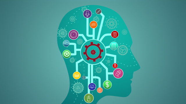 Thoughts appearing with cogs in head