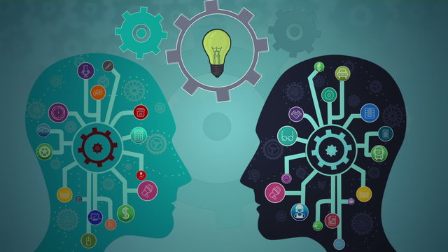 Thoughts appearing with cogs in head