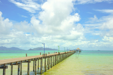 Fototapeta premium Wooden pier on summer season - Wooden pier in Kho mak, Thailand
