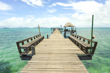 Wooden pier on summer season - Wooden pier in Kho mak, Thailand