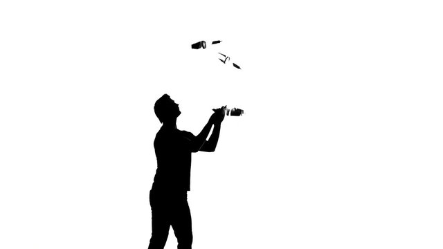 silhouette bartender man on a white background
