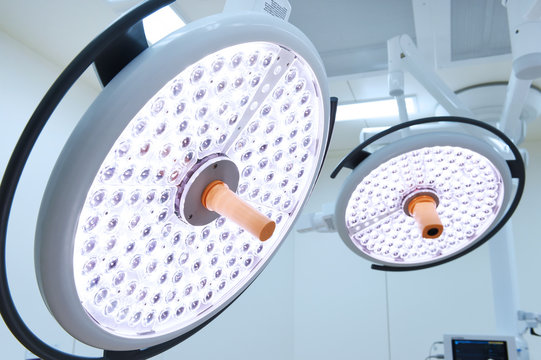 Two surgical lamps in operation room 