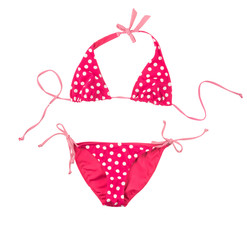  pink swimsuit with white polka dots