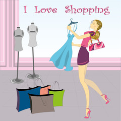 shopping girl, vector