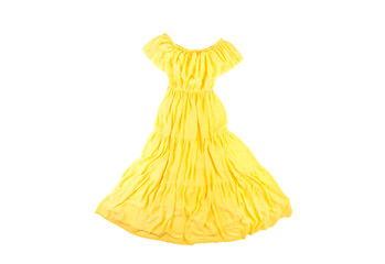yellow chiffon long women dress