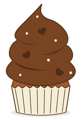 cute chocolate cupcake with chocolate heart vector illustration
